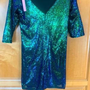 Sequins emerald and blue tunic dress